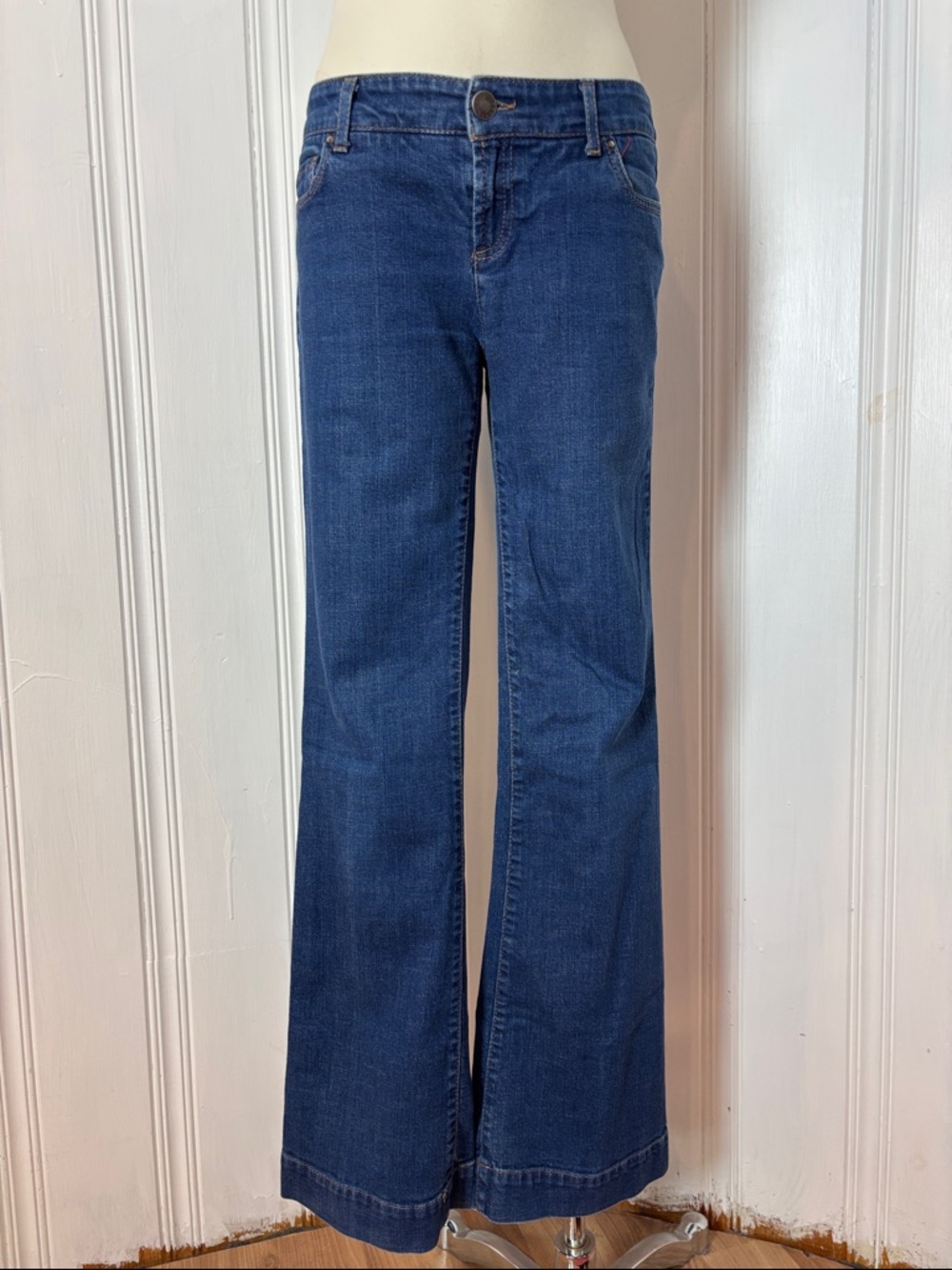 SISLEY Low Rise Flare Bootcut Jeans Y2K Dark Wash Stretch Denim - Size 44